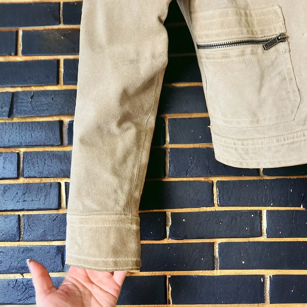 Banana Republic Cream Tan Suede Leather Moto Jacket | Size PXS | - Picture 5 of 16